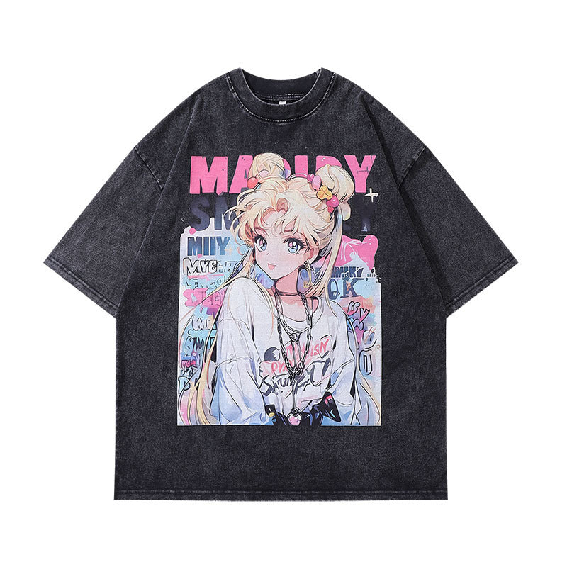 Men T-Shirt Cartoon Retro Distressed