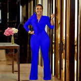 Women Co-Ords V-neck Long Sleeve plus Size Jumpsuit