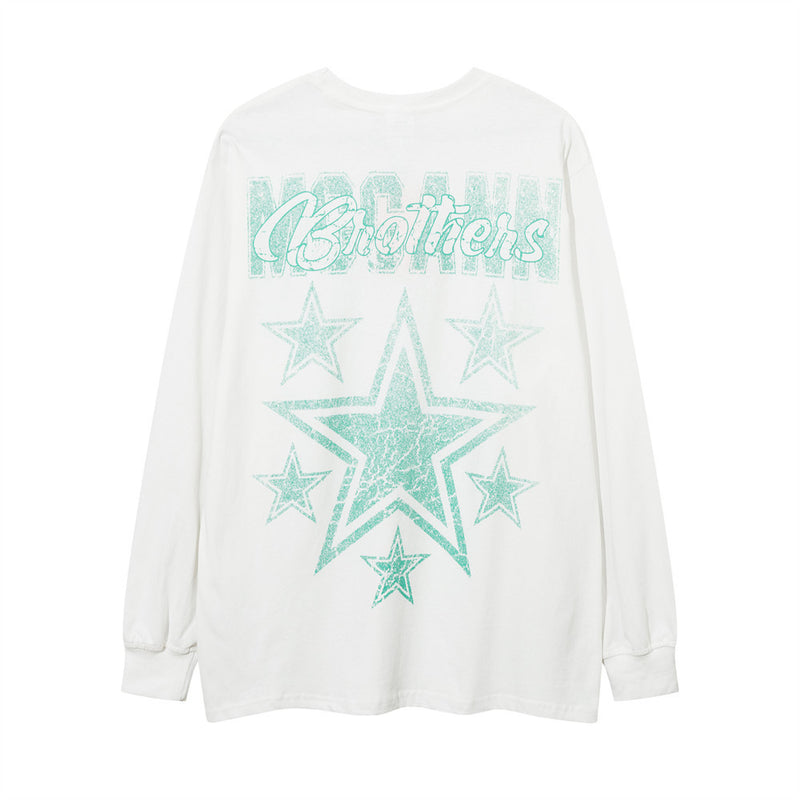 Men Long Sleeve T-Shirt Five-Pointed Star Print Casual Loose