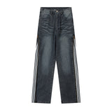 Men Jeans Side Striped Zipper Loose