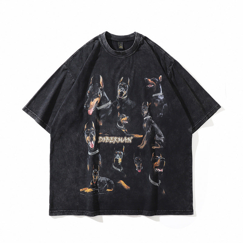 Men T-Shirt Retro Loose round Neck Short Sleeve