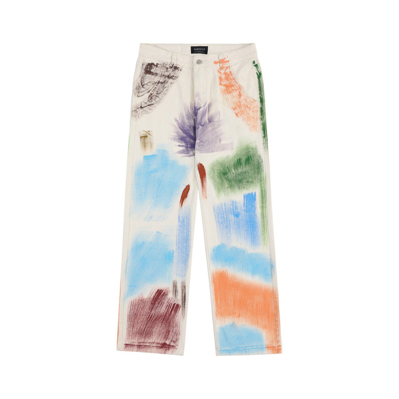 Men Jeans Graffiti Personality Design Loose