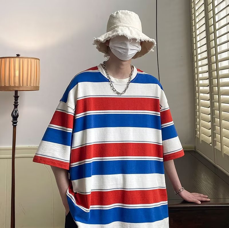 Men T Shirt Vintage Stripe All-Match