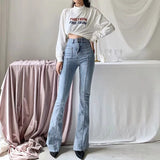 Women Jeans Autumn Stitching Bell-Bottom Pants