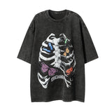 Men T-Shirt Vintage Butterfly Skull Printed Short Sleeve T-shirt