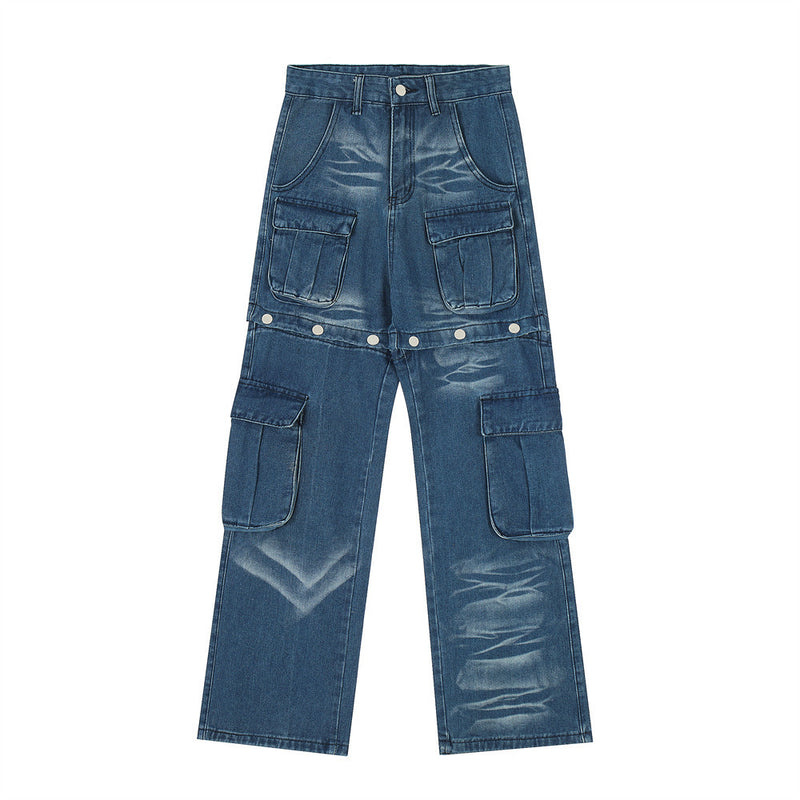 Men Jeans Detachable Trousers Workwear with Pocket Stitching Buttons