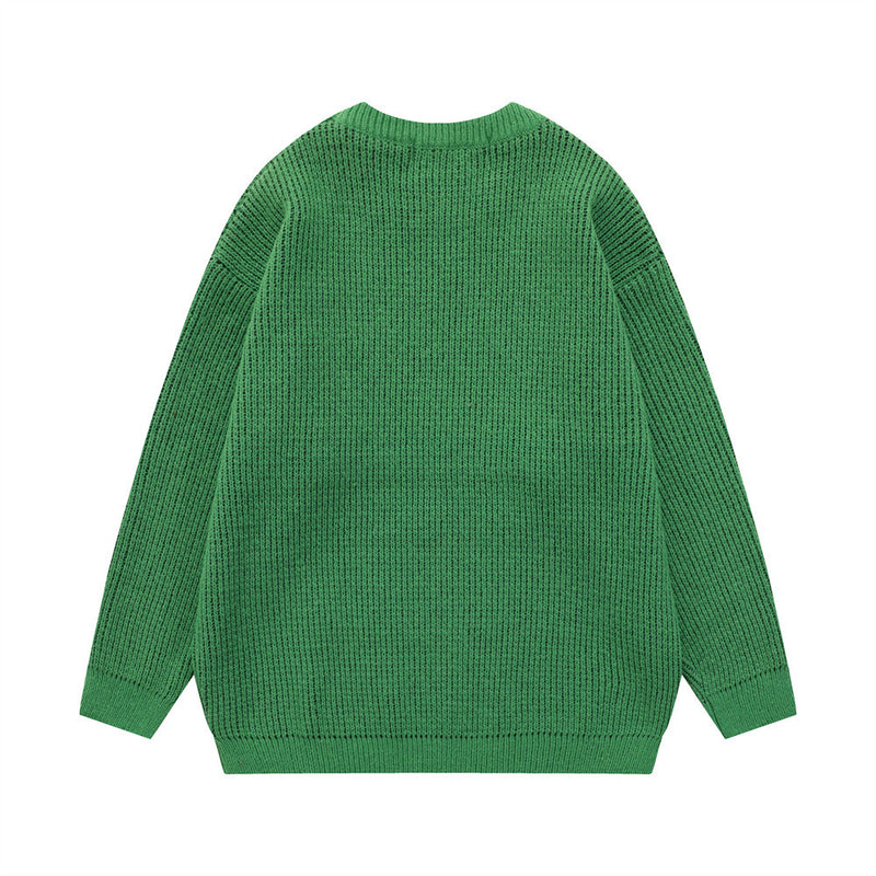 Men Sweater Niche Jacquard Loose-Fitting round Neck Sweater