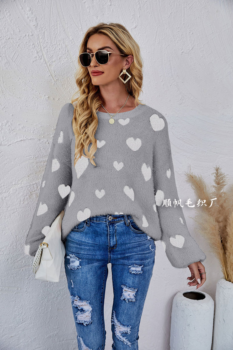 Women Pullover Sweater Love Pattern Knitwear