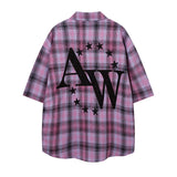 Short Sleeve Shirt Plaid Lapel Oversize