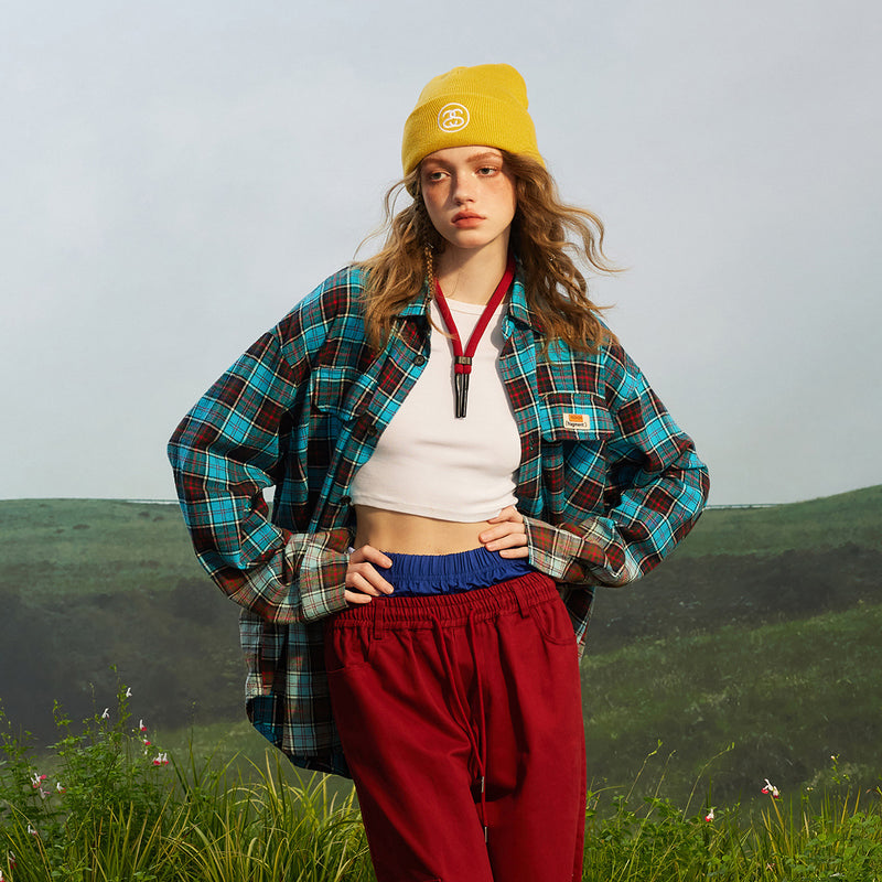 Unisex Shirt Loose Plaid Coat