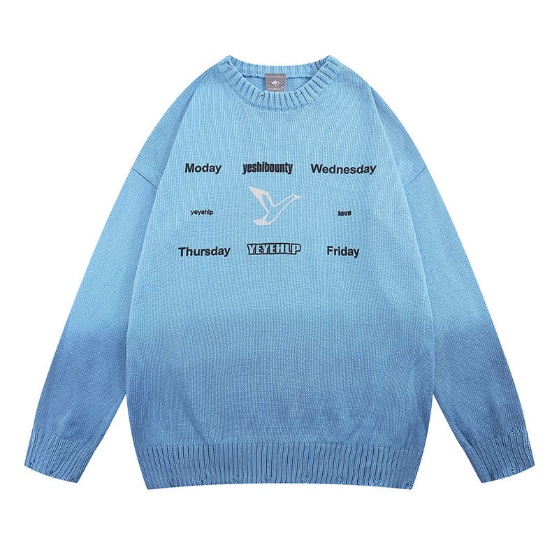 Women Sweater Tie-Dyed Gradient Color Knitted Sweater All-Matching