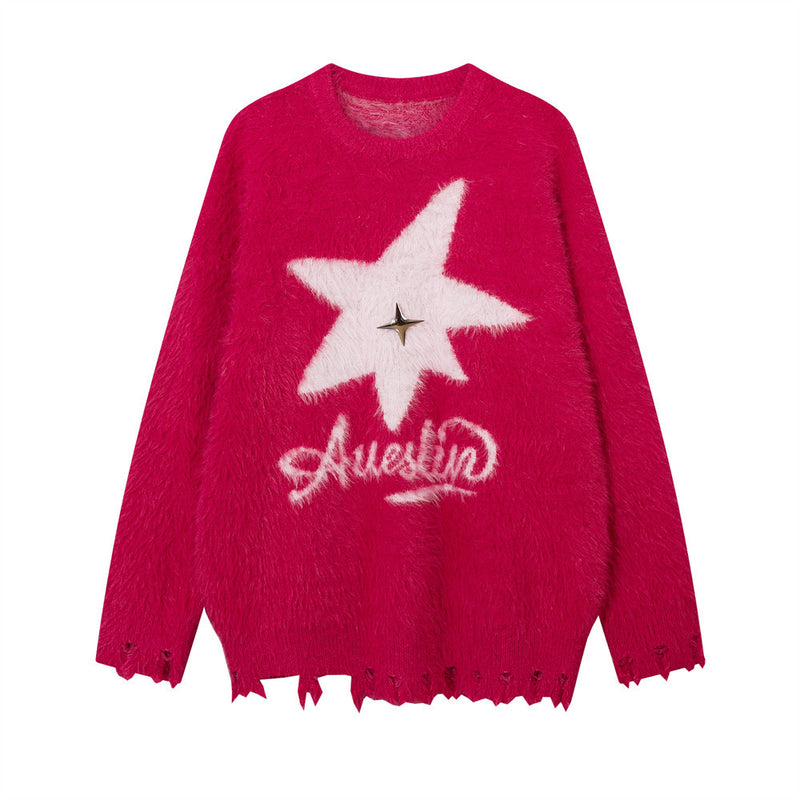 Men Sweater round-Neck with Fleece Lining Sweater XINGX Jacquard Hem Damage