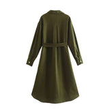 Women Dresses Green Shirt Dress