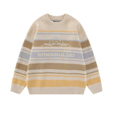 Men Sweater Striped round Neck Sweater Loose