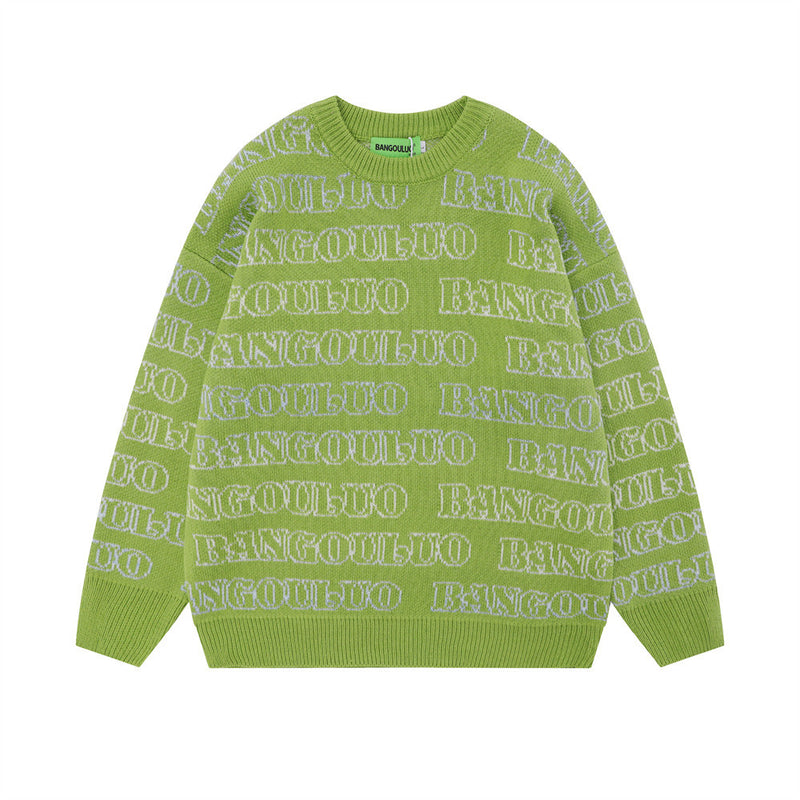 Men Sweater Jacquard Letter Hiphop Knitted Sweater