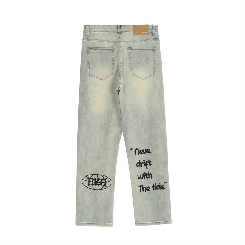 Men Jeans Worn Jeans Loose Trendy Leisure
