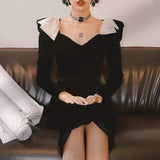 Valentine's Day Dress High Black Bow Velvet Dress Autumn and Winter Dress