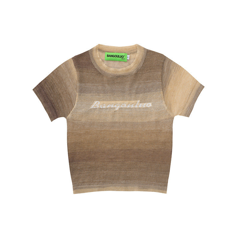 Men T-Shirt Retro Rainbow Stripes Slim Fit All-Match Women