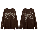 Women Sweater Bunny Graffiti Oversize Knitwear Vintage