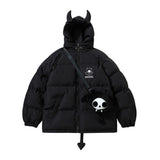 Men Cotton Mixed Jacket Coat Little Devil Hooded Cotton Jacket Male Winter Loose Cotton Jacket Coat