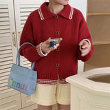 Women Knitted Cardigan Retro College Style Loose