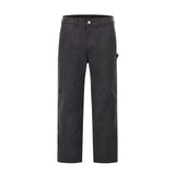 Men Jeans Solid Color Stitching Loose Leisure Workwear