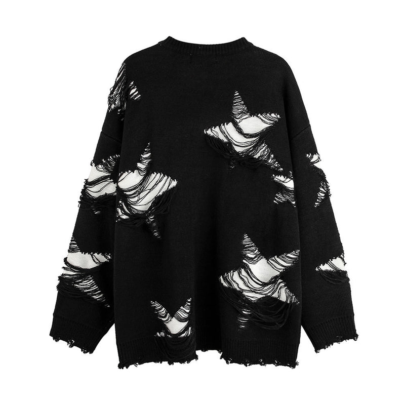 Men Sweater Ripped Five-Pointed Star Sweater
