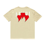 Amiri T Shirt Red Heart Printing Casual round Neck Short Sleeves T-shirt