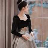 Valentine's Day Dress Evening Dress Women's Black Velvet Dress