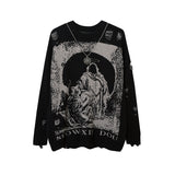 Women Sweater Devil Jacquard Knitted Sweater Ripped