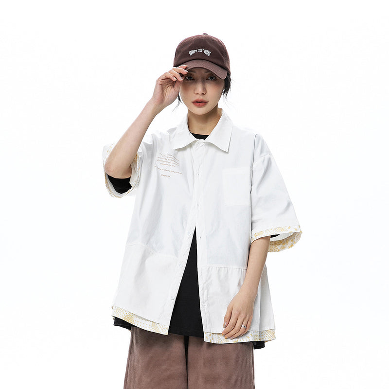 Unisex Shirt Stitching Loose False Two Pieces