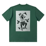 Men T-shirt Retro College Style Heavy Loose
