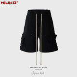 MIJKO Men Shorts Zipper Multi-pocket Casual Drawstring Shorts