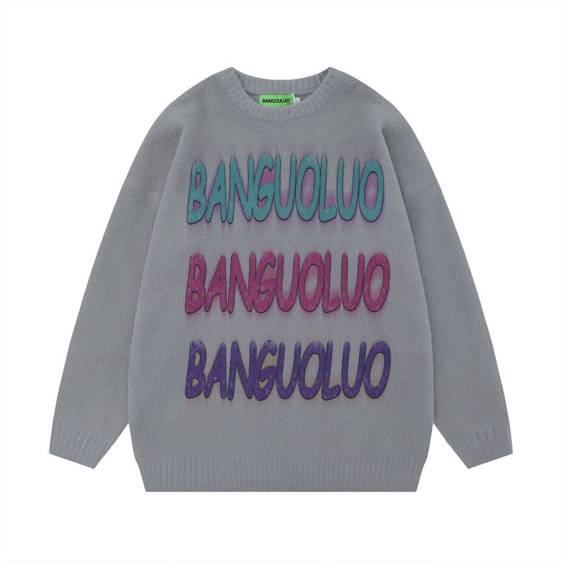 Men Sweater Fleece-Lined Idle Style Loose Knitwear Autumn and Winter