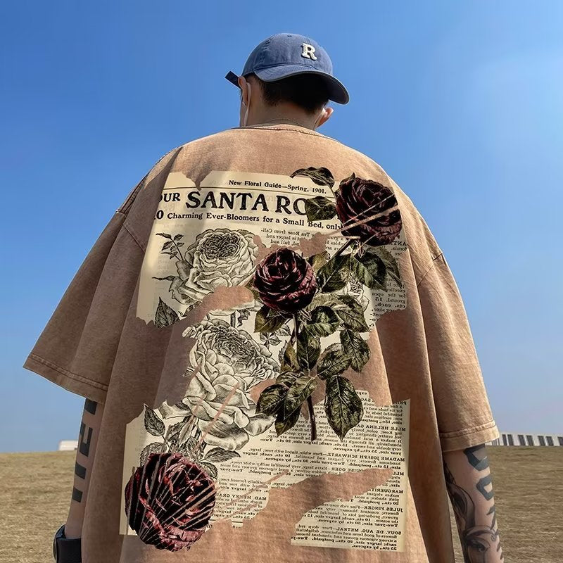 Men T Shirt Heavy Rose Print