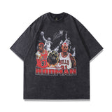 Men T-Shirt Retro Rodman Portrait Printing Distressed Loose