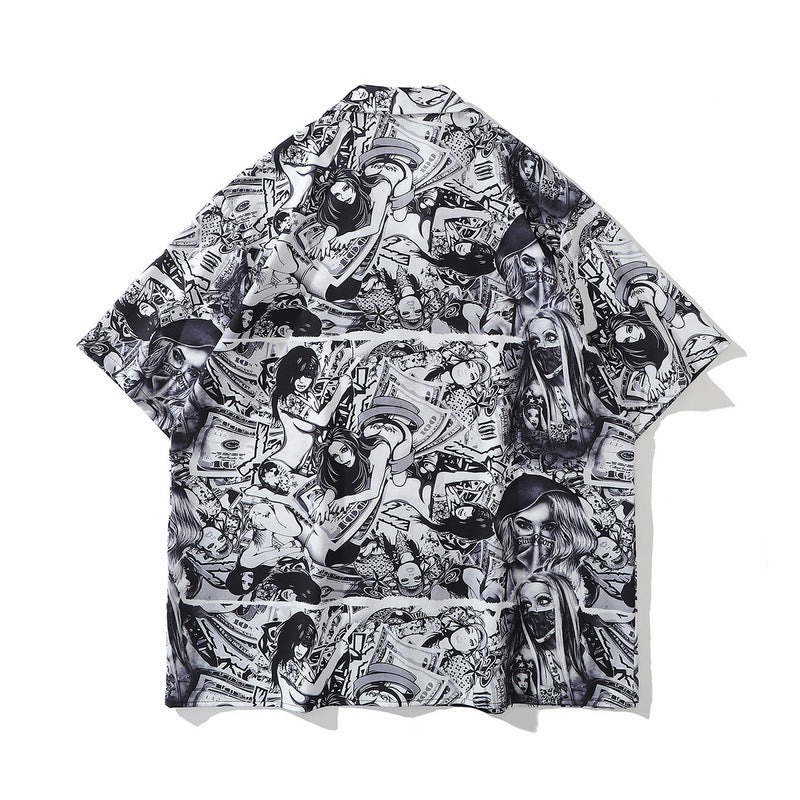 Short Sleeve Shirt Cartoon Vibe Casual Flower Shirt