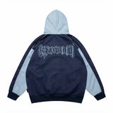 Men Fleece Lined Hoodie Cardigan Sweater Men's Winter Loose Color Contrast Patchwork Embroidered Letters
