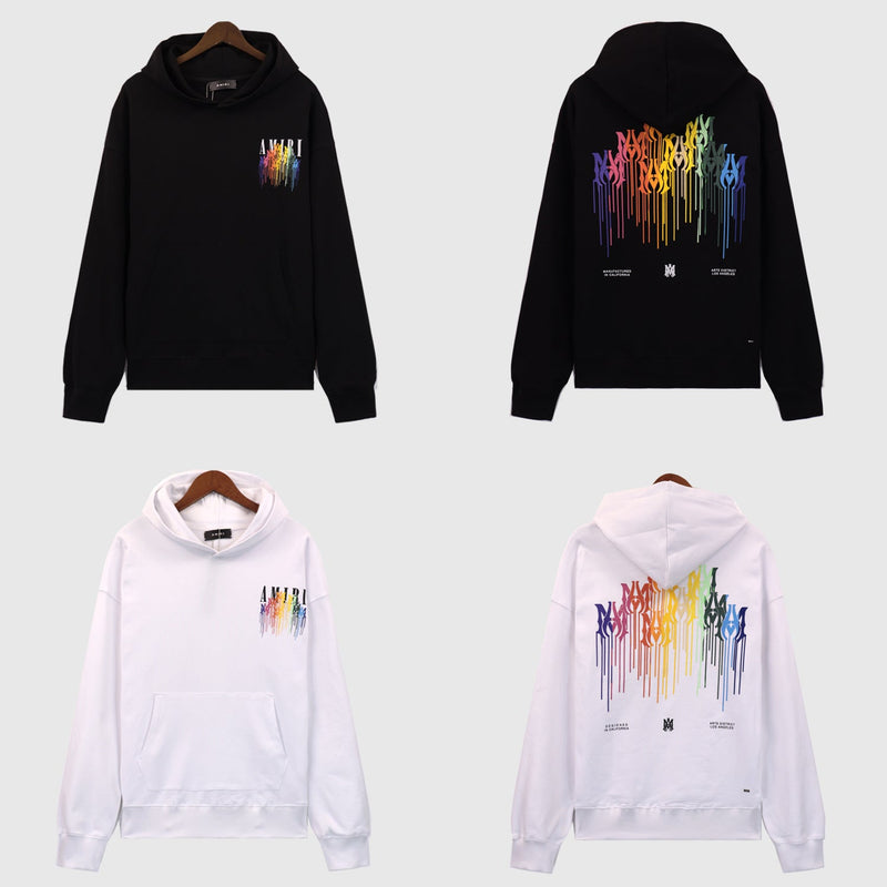 Amiri Hoodie OW Rainbow Letter Pattern Pullover Hooded Sweater