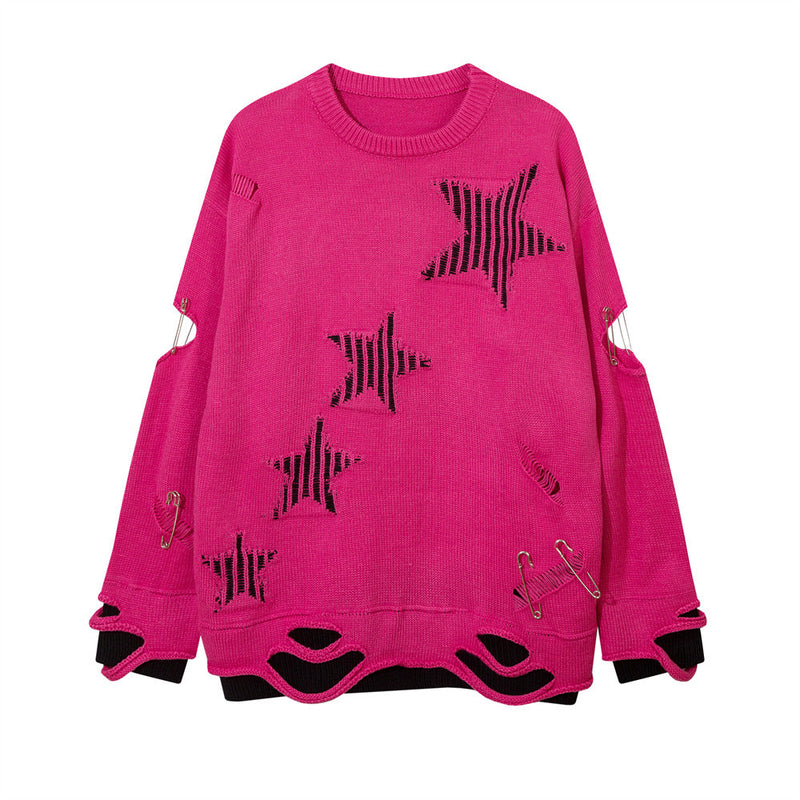 M Hole Crochet Five-Pointed Star Sweater