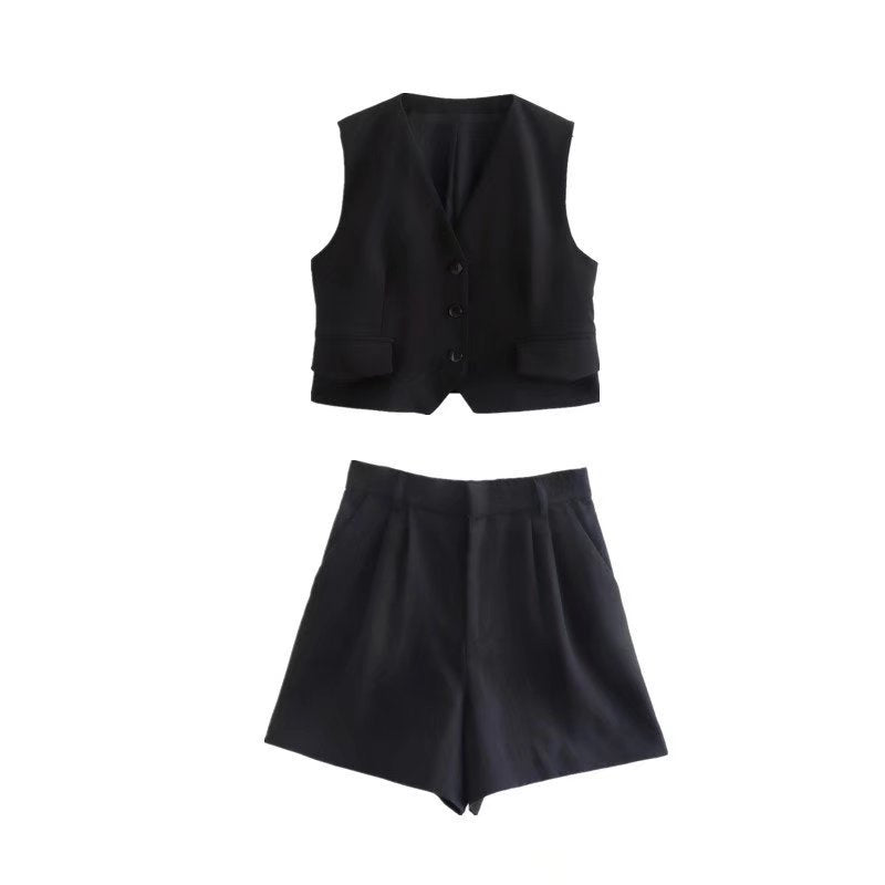 Women Vest Casual Shorts Suit