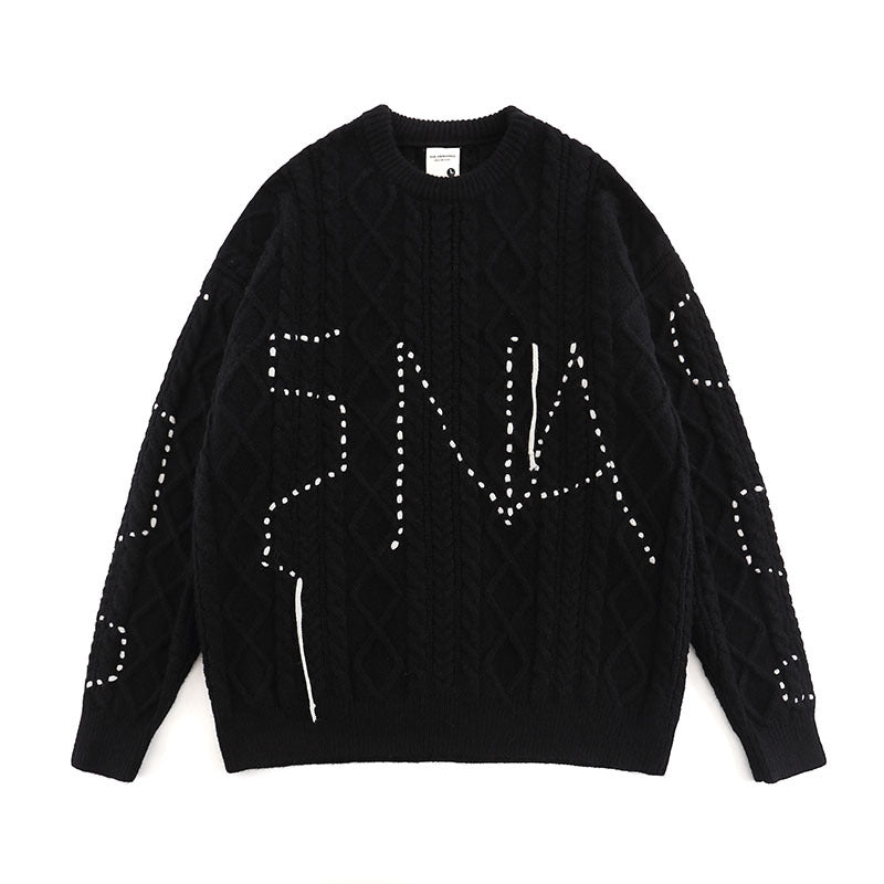 Women Sweater Contrast Color Letter Jacquard round Neck Sweater Sweater