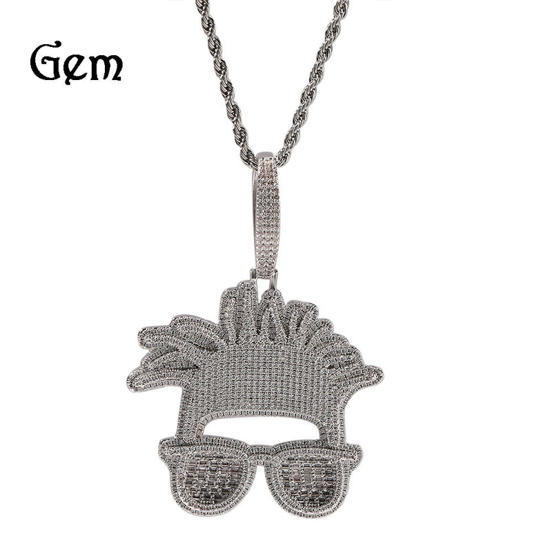 Jewelry Hip Hop Diamond Necklace Trendy Glasses Pendant Spectrum