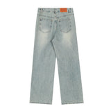 Men Jeans Raw Hem Ripped Stitching Loose
