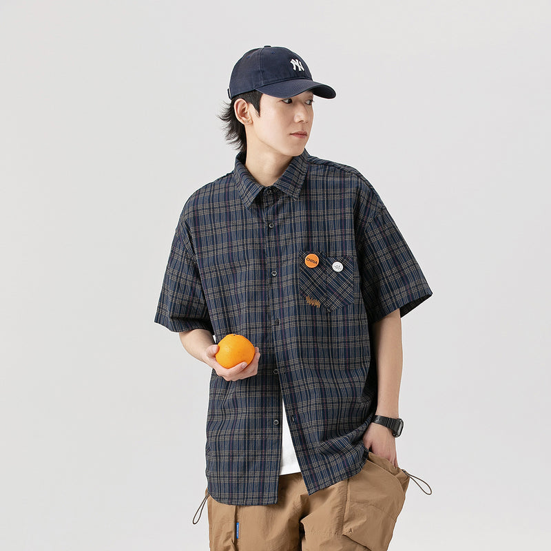 Unisex Shirt Retro College Style Plaid Loose