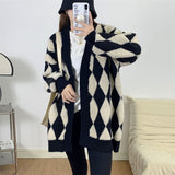 Women Knitted Diamond Pattern Knitted Loose Sweater