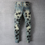 Amiri Jeans Casual Hip Hop Five-Pointed Star Leather Tag Jeans Men #694