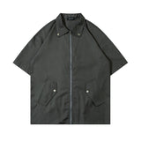 Short Sleeve Shirt Solid Color Tooling Zipper Lining Loose