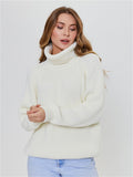Women Work Business Casual Sweats Turtleneck Solid Color Loose Knitted Sweater