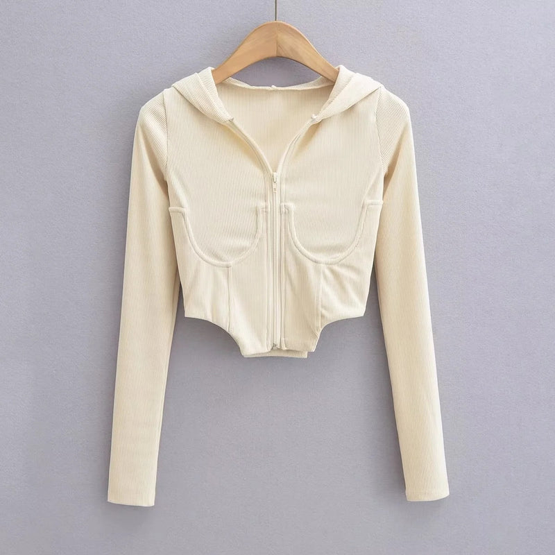 Women Hoodie Retro Short Cropped Cardigan